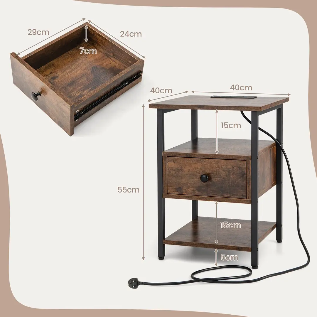 Тумба прикроватная Costway HU10485CF-1 (Rustic Brown)