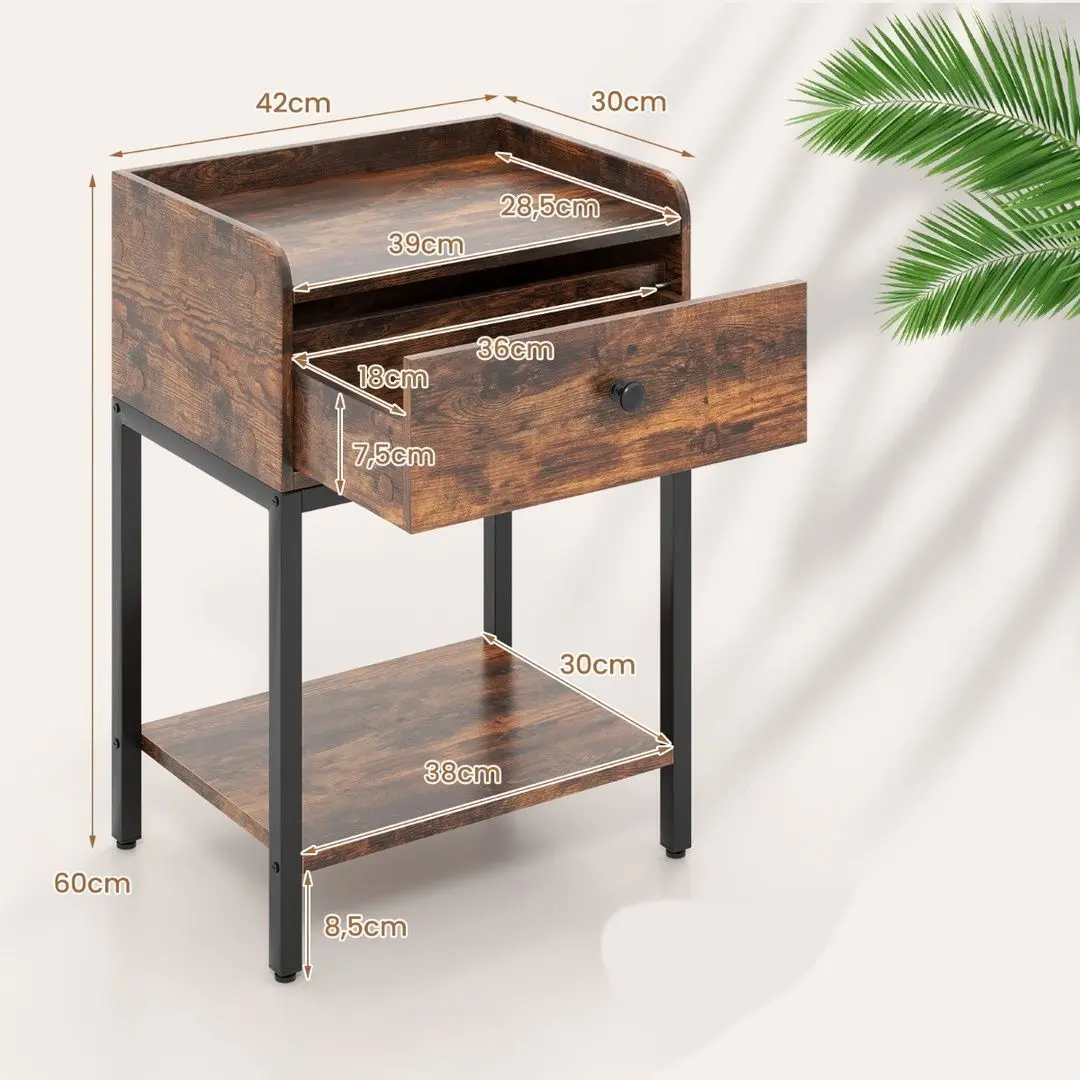 Тумба прикроватная Costway HU10500CF (Rustic Brown) - 3