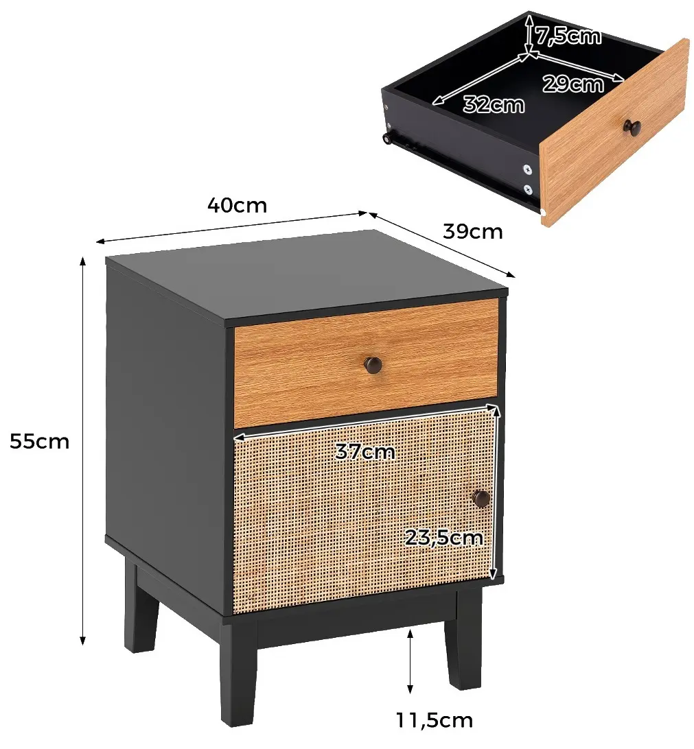 Тумба прикроватная Costway HU10765BK (Black)