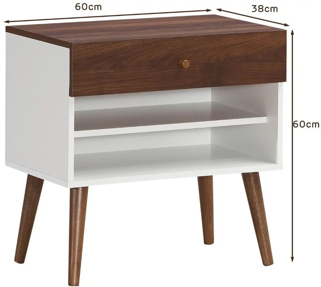 Тумба прикроватная Costway HW66161 (Walnut/White) - 2