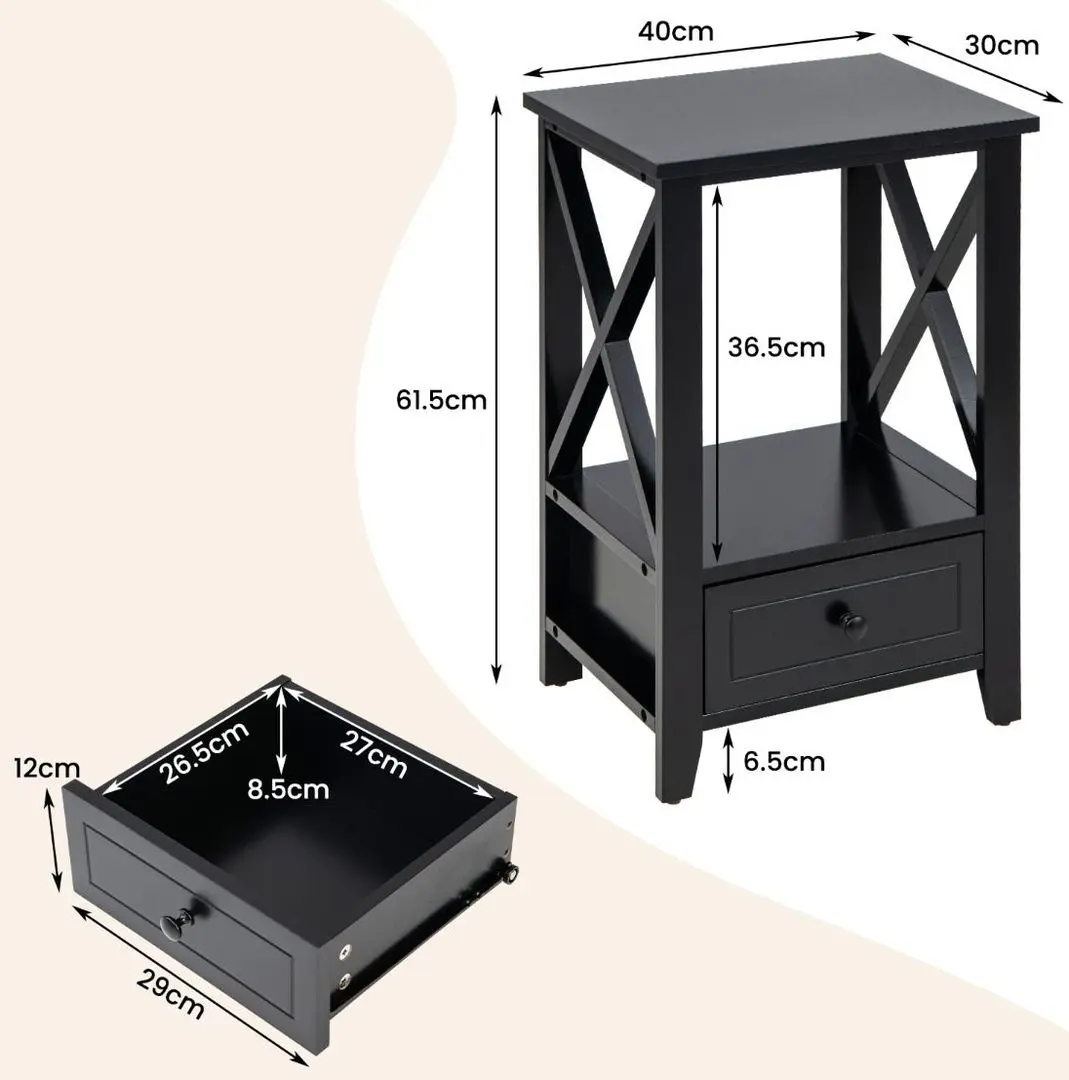 Тумба прикроватная Costway HW66696BK (Black)