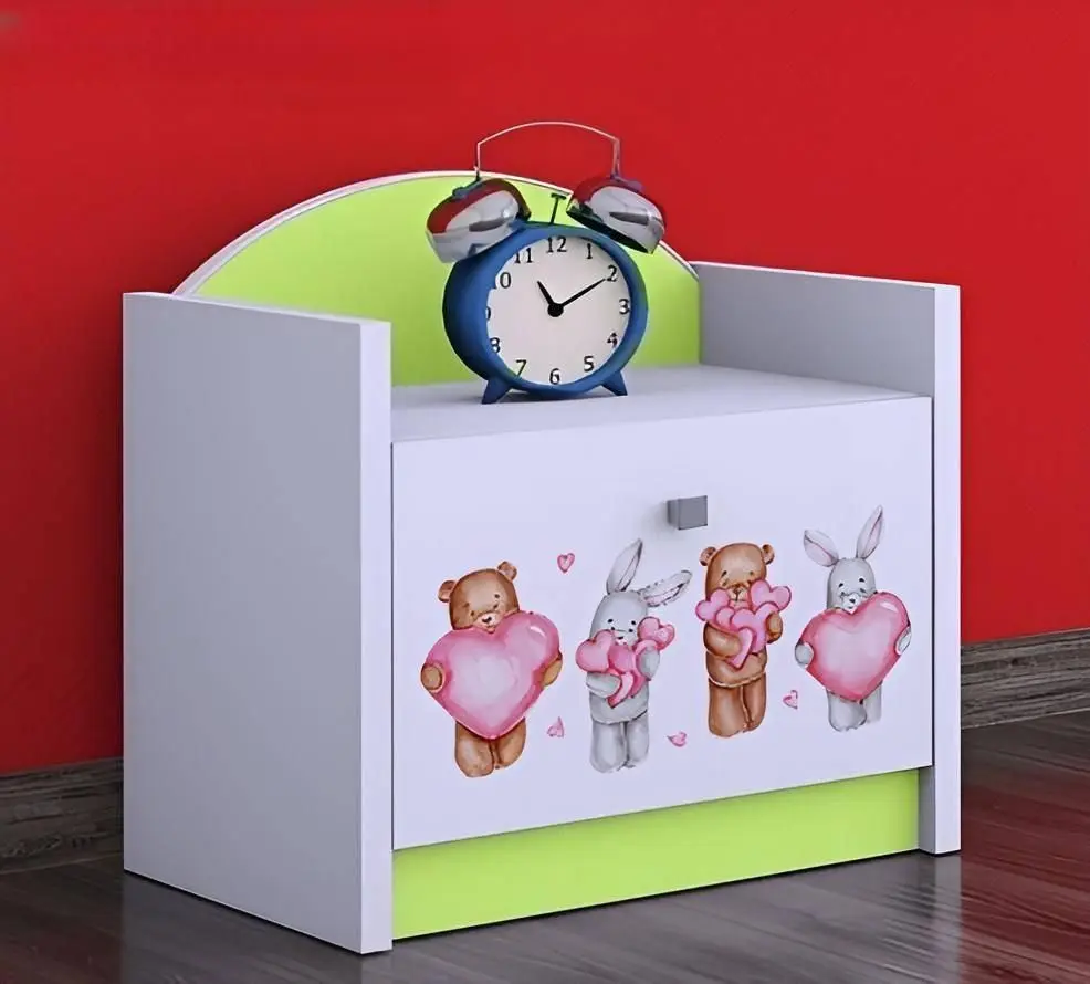Тумба прикроватная Happy Babies Happy Animals with Hearts (White/Pastel Green)