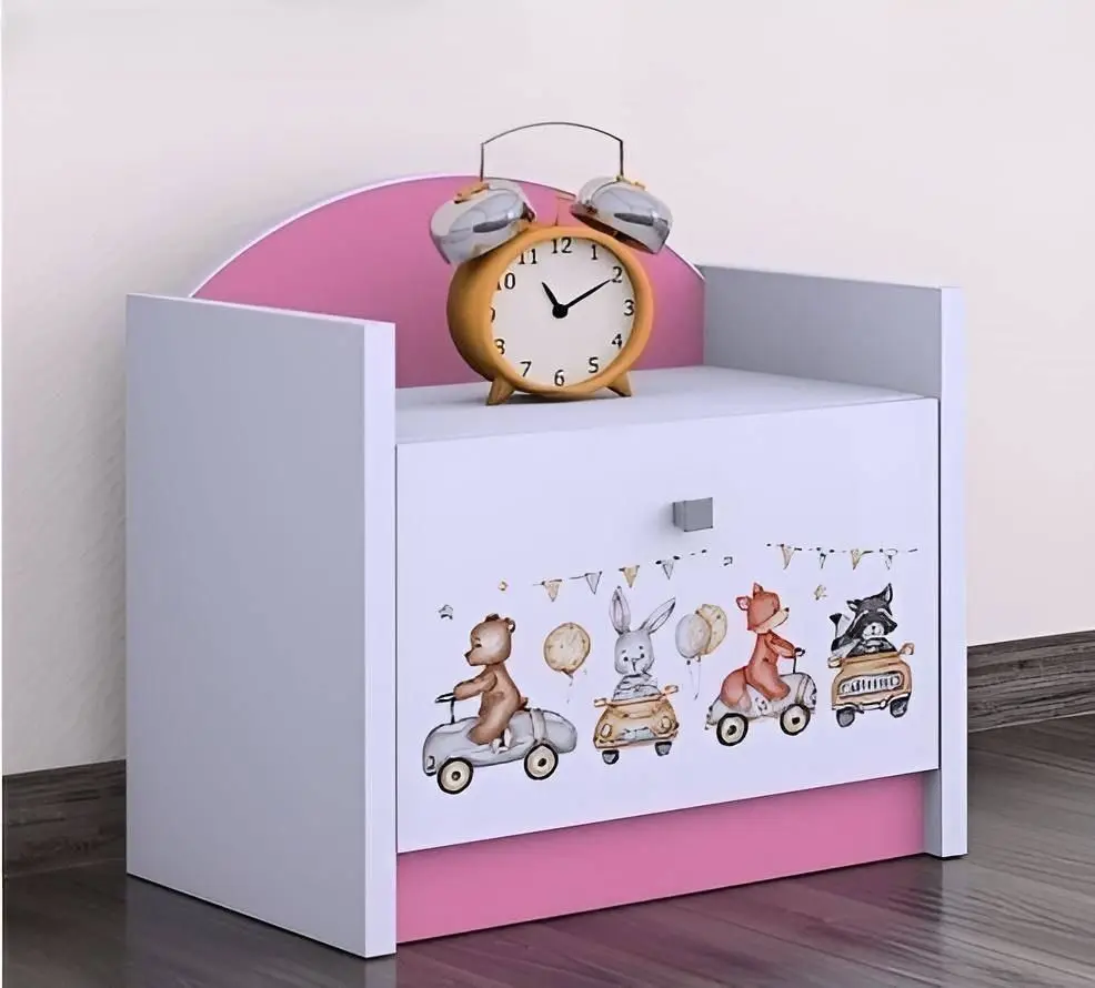 Тумба прикроватная Happy Babies Happy SZN02 Animals And Cars (White/Pink)