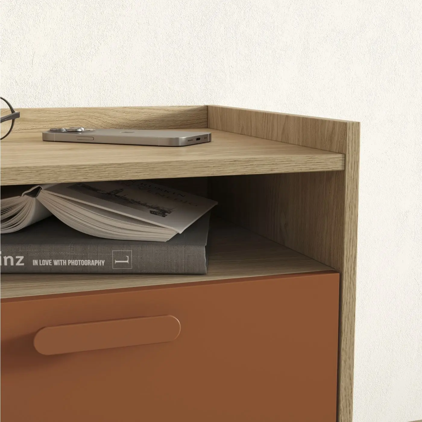 Прикроватная тумба Helvetia Scandi 24D5OH22 (Oiled Oak/Brick Red) - 5