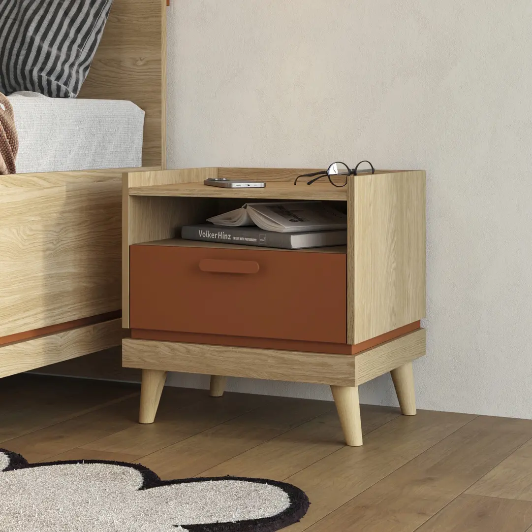 Прикроватная тумба Helvetia Scandi 24D5OH22 (Oiled Oak/Brick Red)