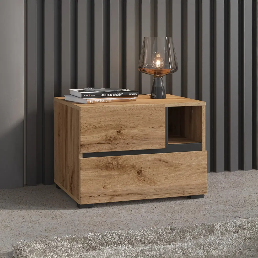 Тумба прикроватная Helvetia Cross 24N6MY22 (Wotan Oak/Black)
