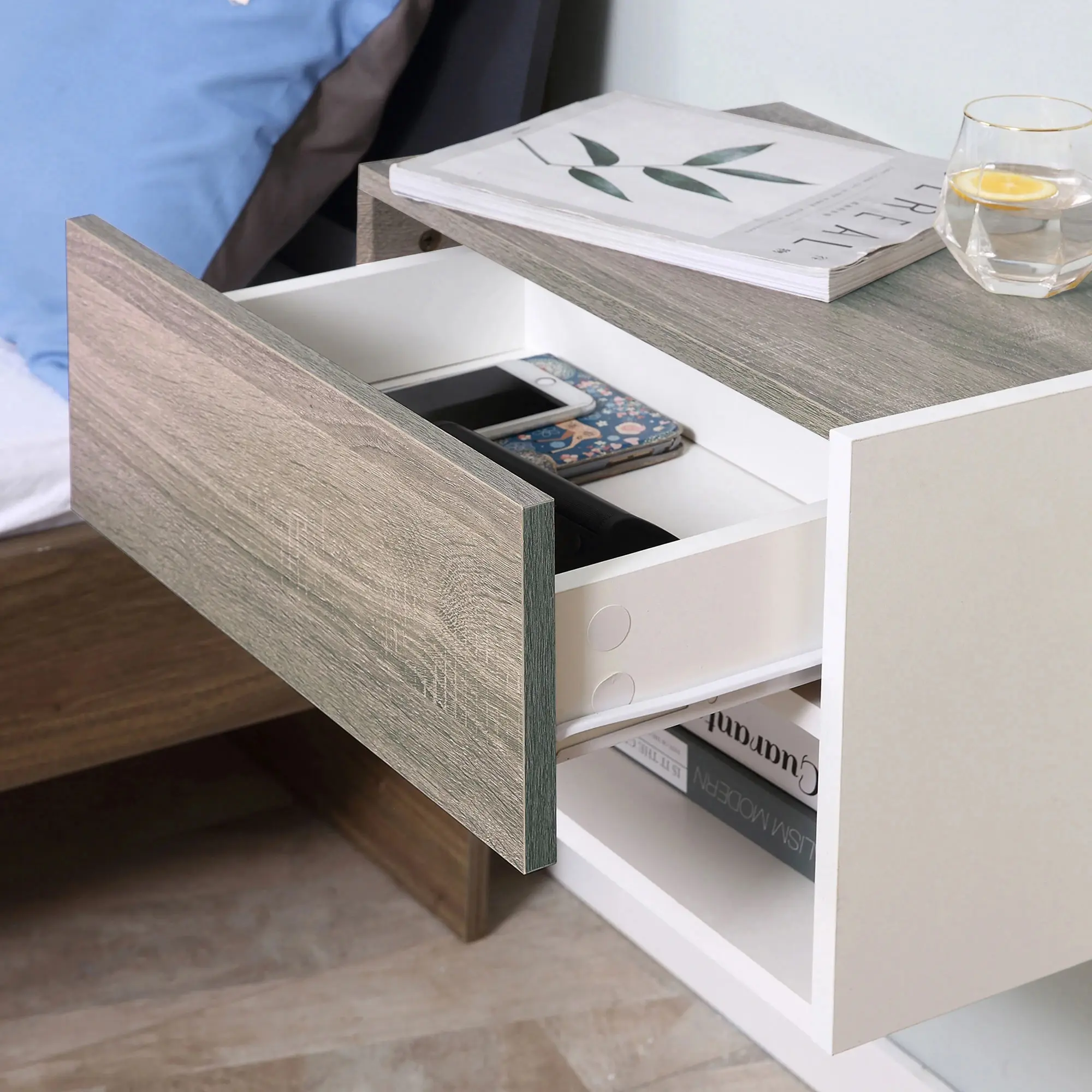 Комплект прикроватных тумб Homcom 831-339 (White/Oak) - 5