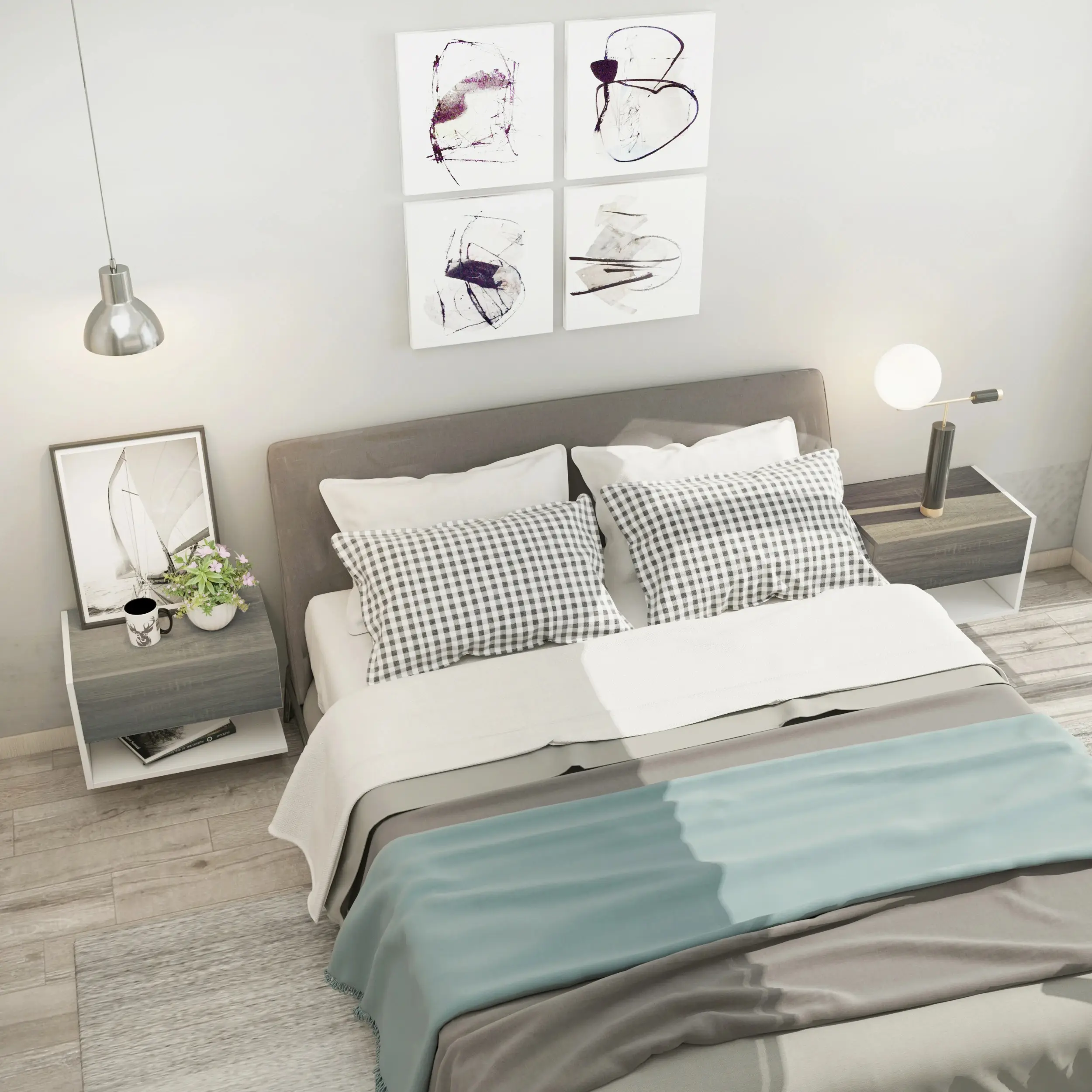 Комплект прикроватных тумб Homcom 831-339 (White/Oak) - 8