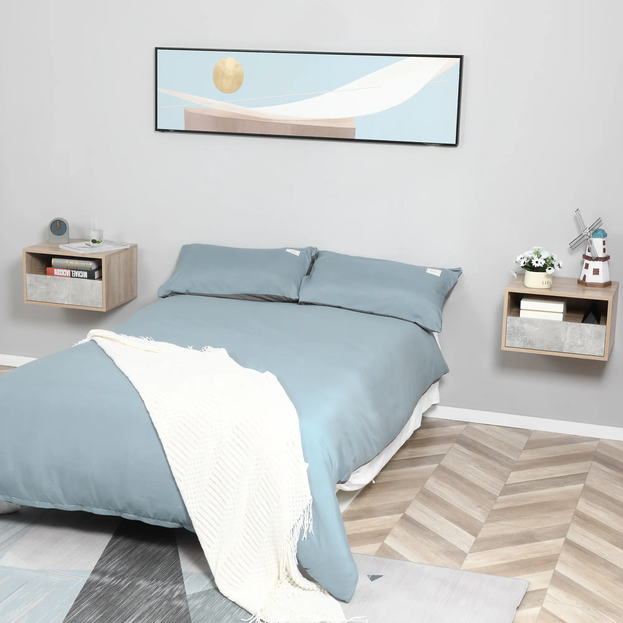 Комплект прикроватных тумб Homcom 831-478GY (Grey/Natural) - 8