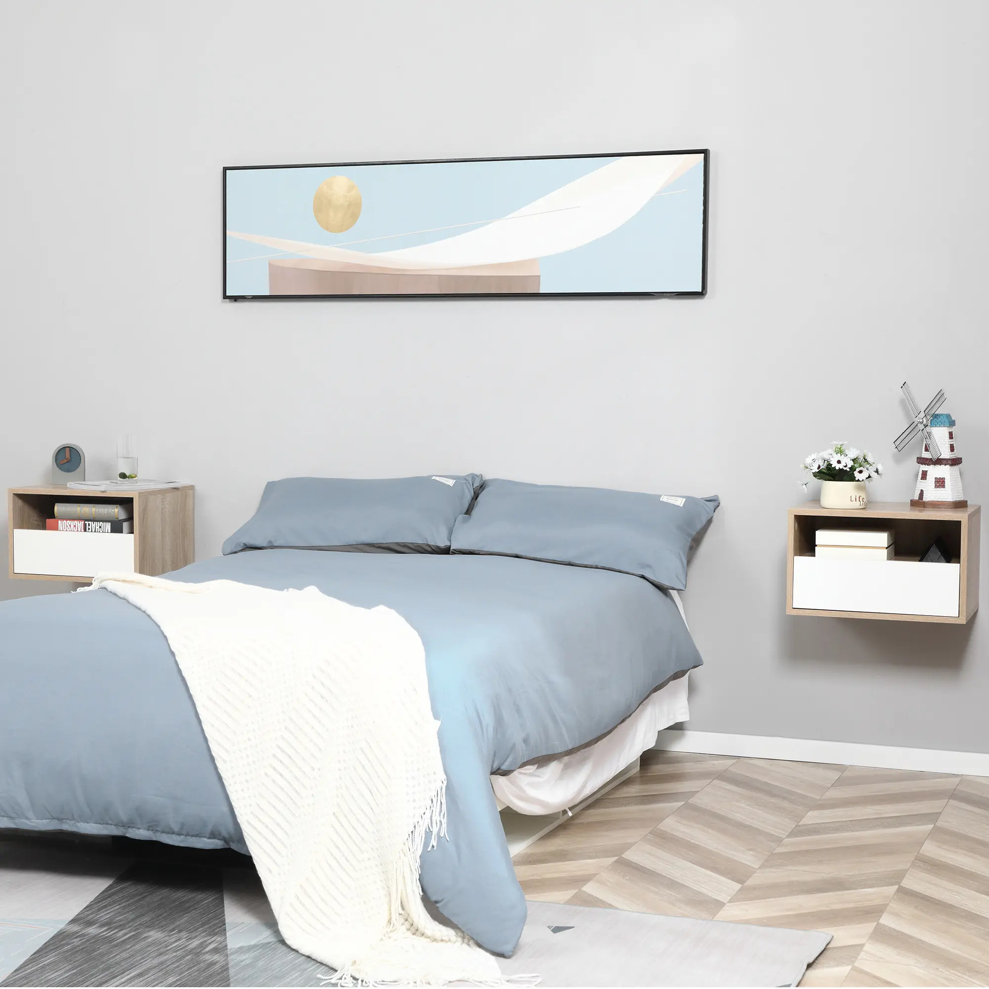 Комплект прикроватных тумб Homcom 831-478WT (White/Natural) - 9