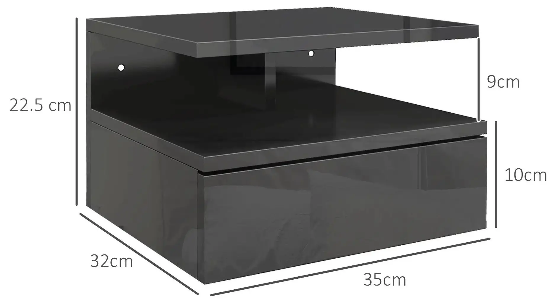 Комплект прикроватных тумбочек Homcom 831-338V00BK 35x22x32 cm (Black/Black Gloss) - 2