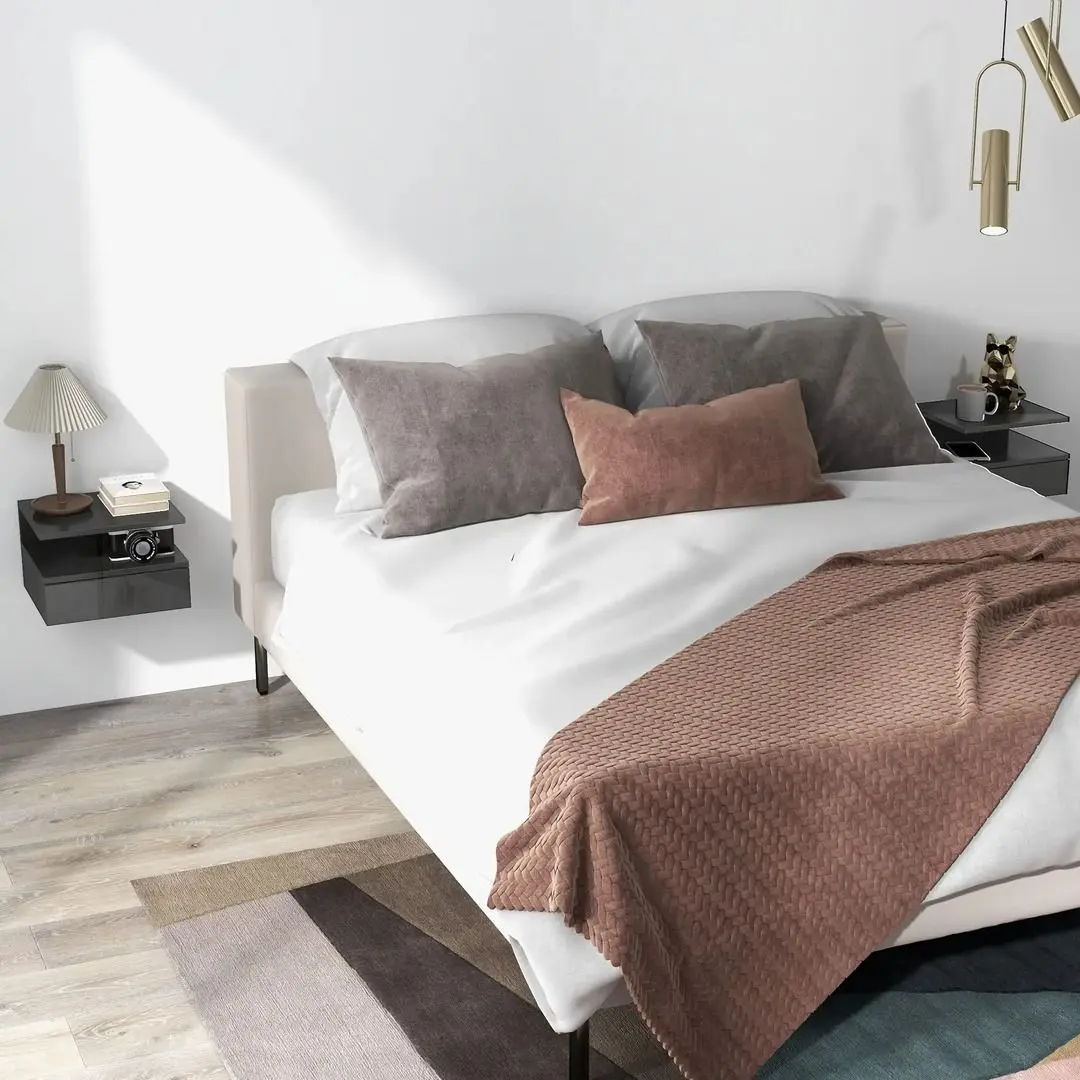 Комплект прикроватных тумбочек Homcom 831-338V00BK 35x22x32 cm (Black/Black Gloss) - 5