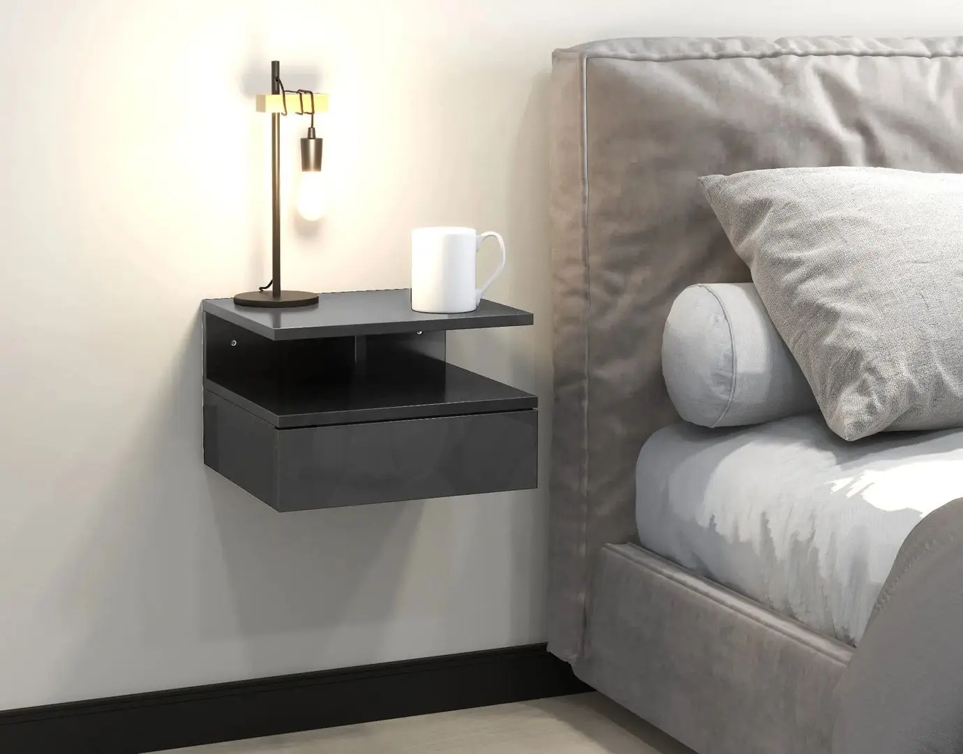 Комплект прикроватных тумбочек Homcom 831-338V00BK 35x22x32 cm (Black/Black Gloss) - 6