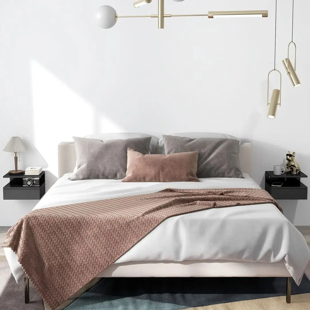 Комплект прикроватных тумбочек Homcom 831-338V00BK 35x22x32 cm (Black/Black Gloss)