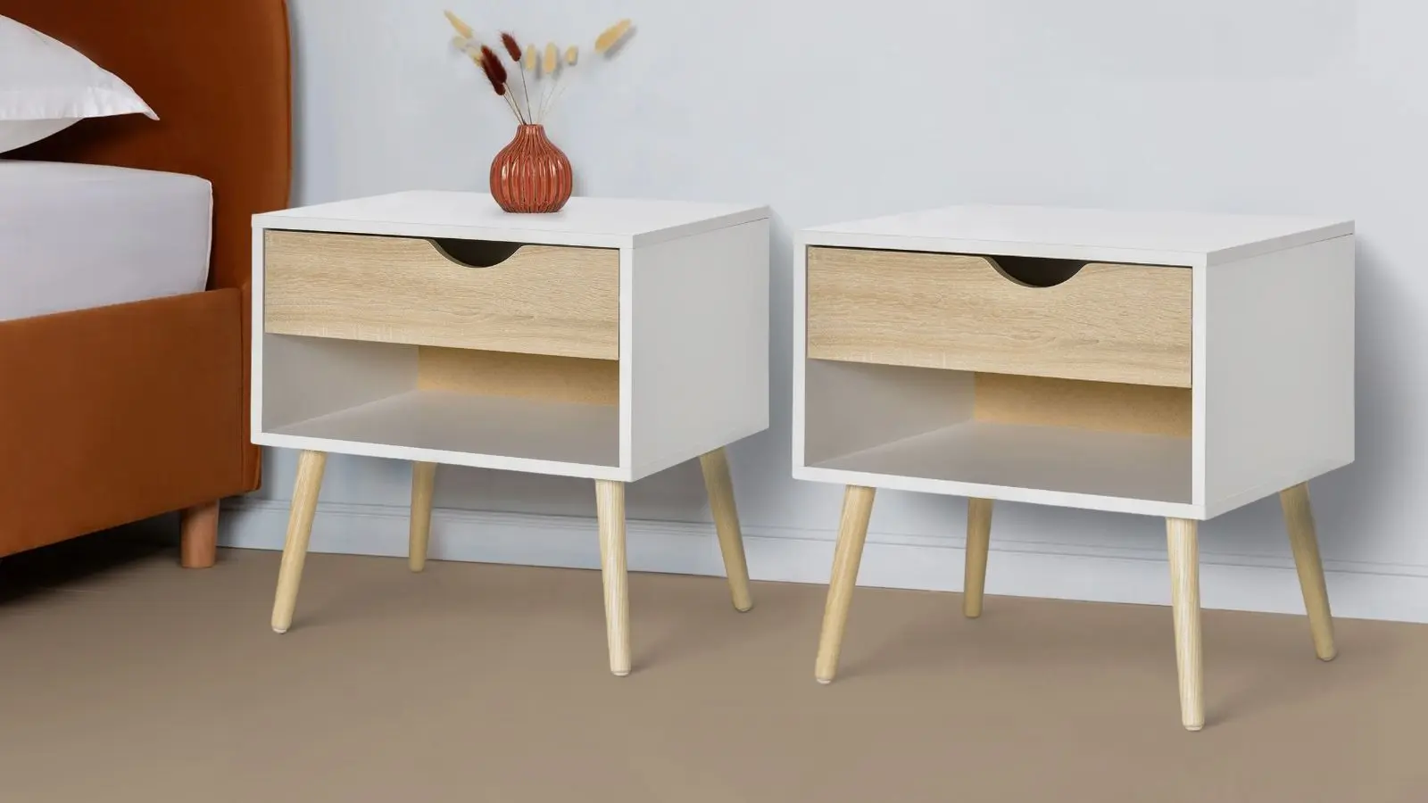 Set de noptiere Homcom 831-372V01 50x39x51 cm (Oak/White)