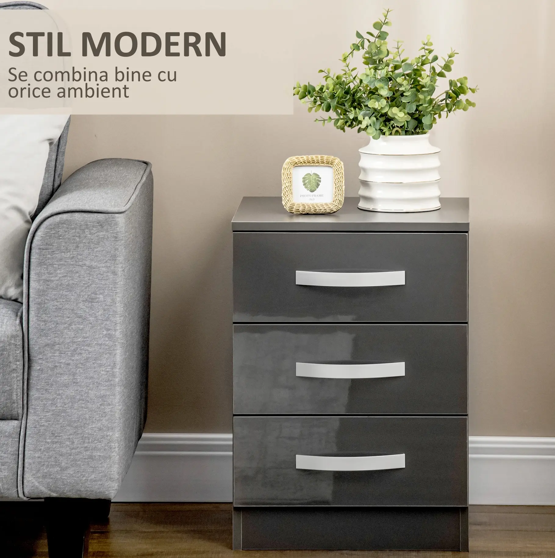Set de noptiere Homcom 831-522GY (Gray) - 4