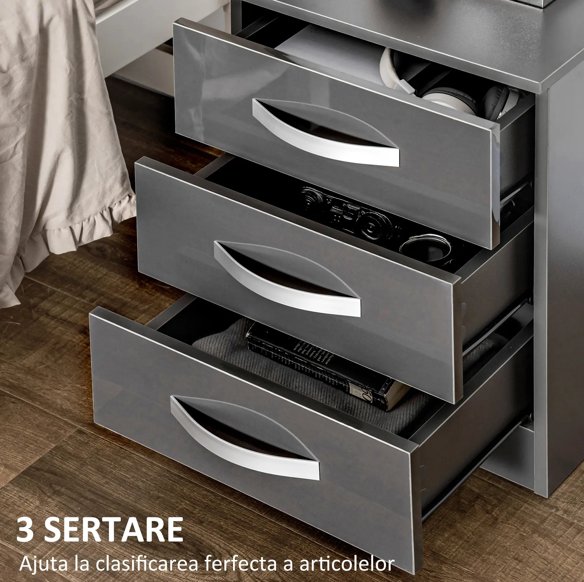 Set de noptiere Homcom 831-522GY (Gray) - 5