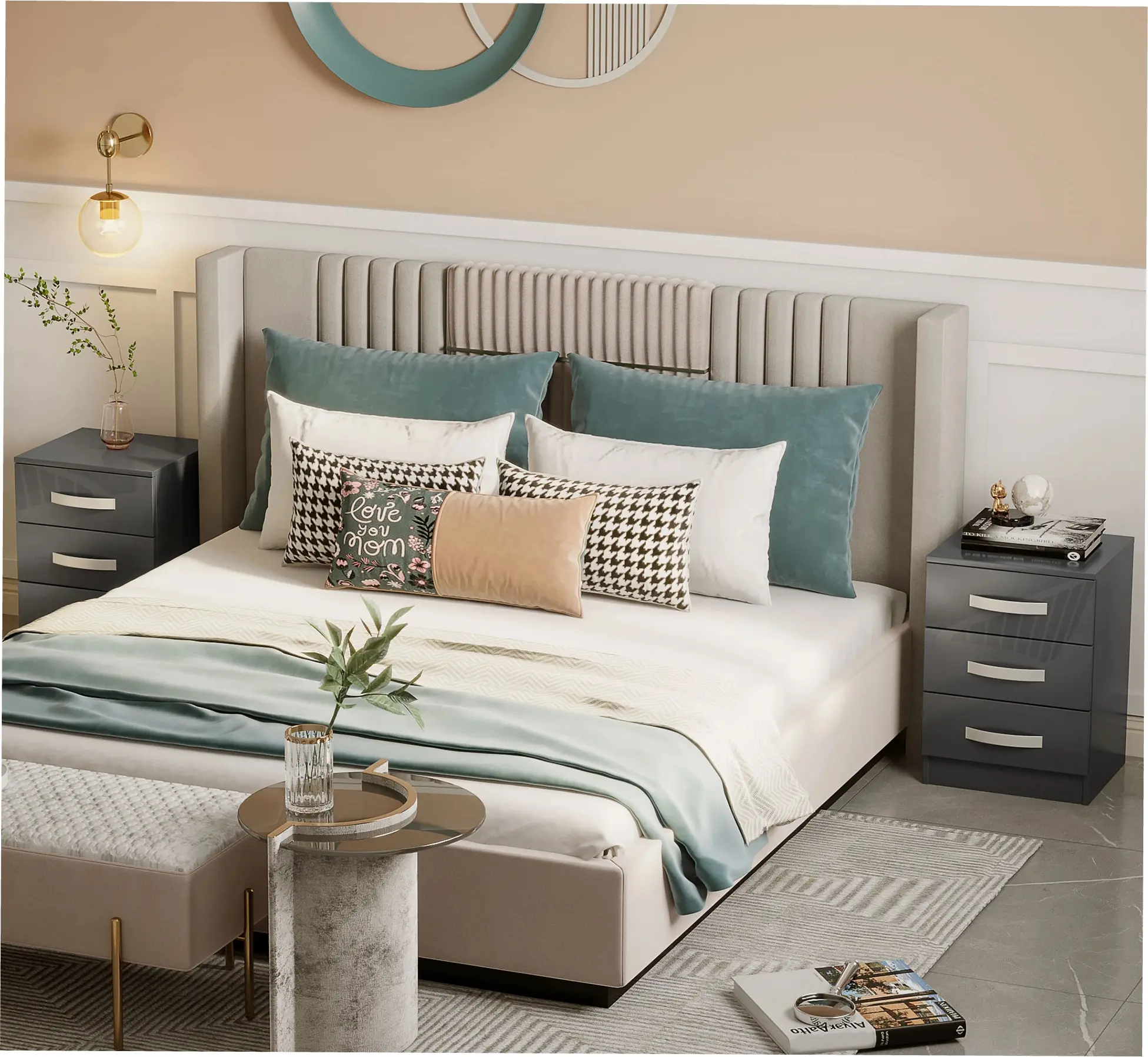 Set de noptiere Homcom 831-522GY (Gray) - 10