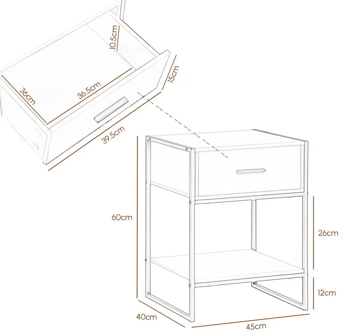 Set de noptiere Homcom 831-534 45x40x60 cm (White/Gold) - 2
