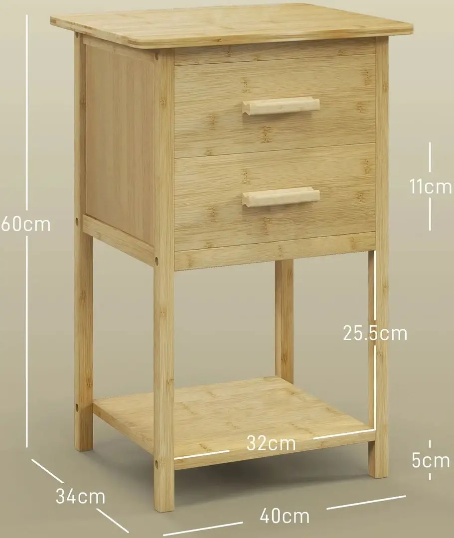 Set de noptiere Homcom 831-742V00ND 40x34x60 cm (Natural Wood)