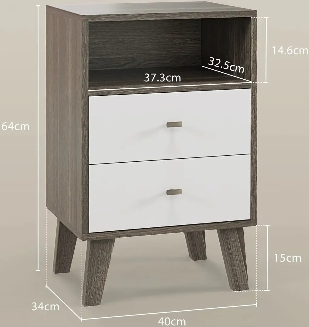 Набор прикроватных тумбочек Homcom 831-749V00GY 40x34x64 cm (Grey/White) - 6