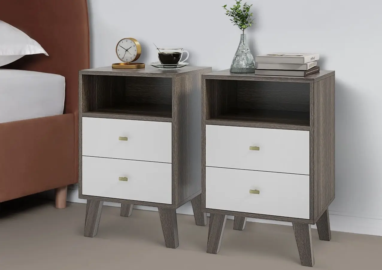 Набор прикроватных тумбочек Homcom 831-749V00GY 40x34x64 cm (Grey/White)