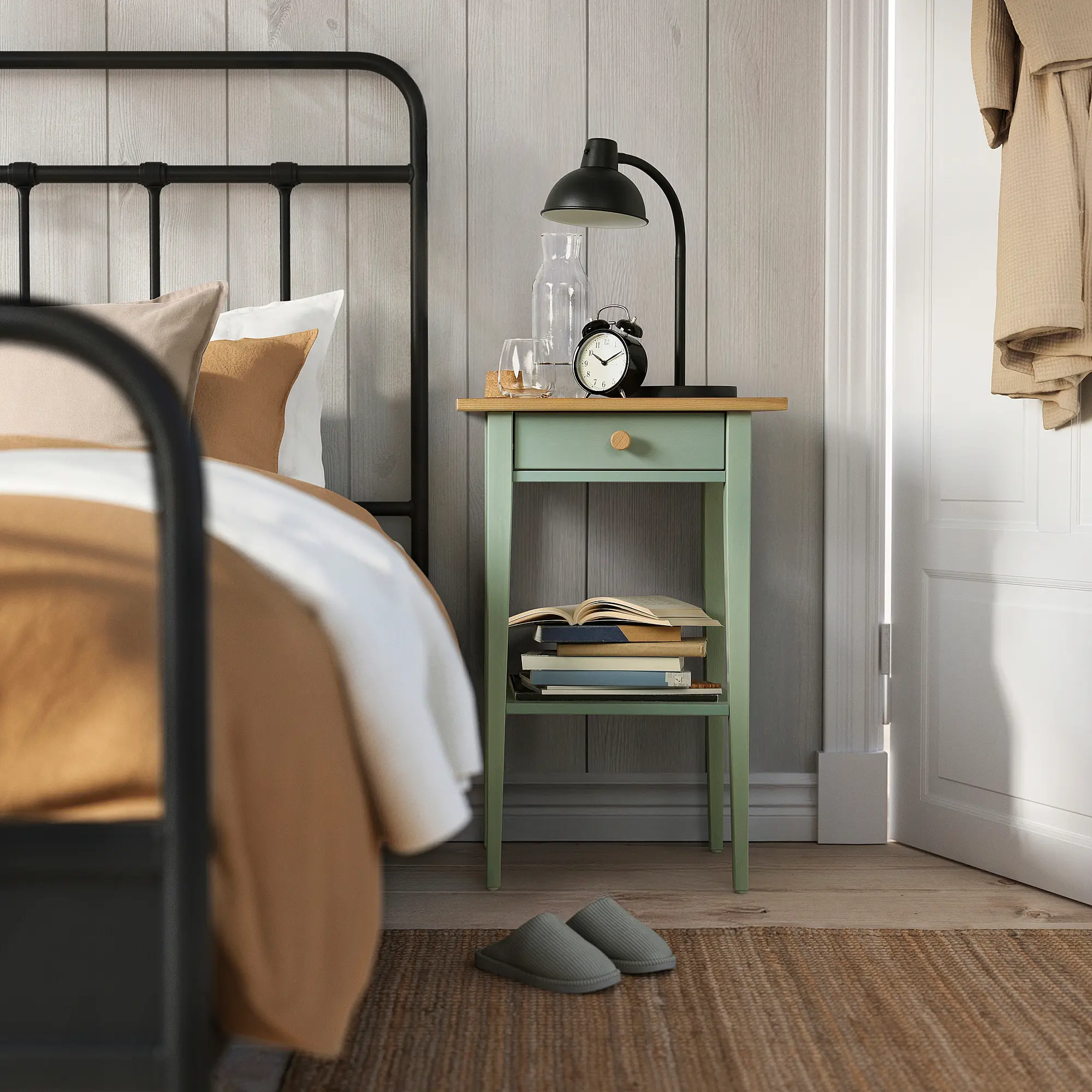Прикроватная тумба Ikea Hemnes 46x35 (Серо-зеленый/Светло-коричневый) - 6