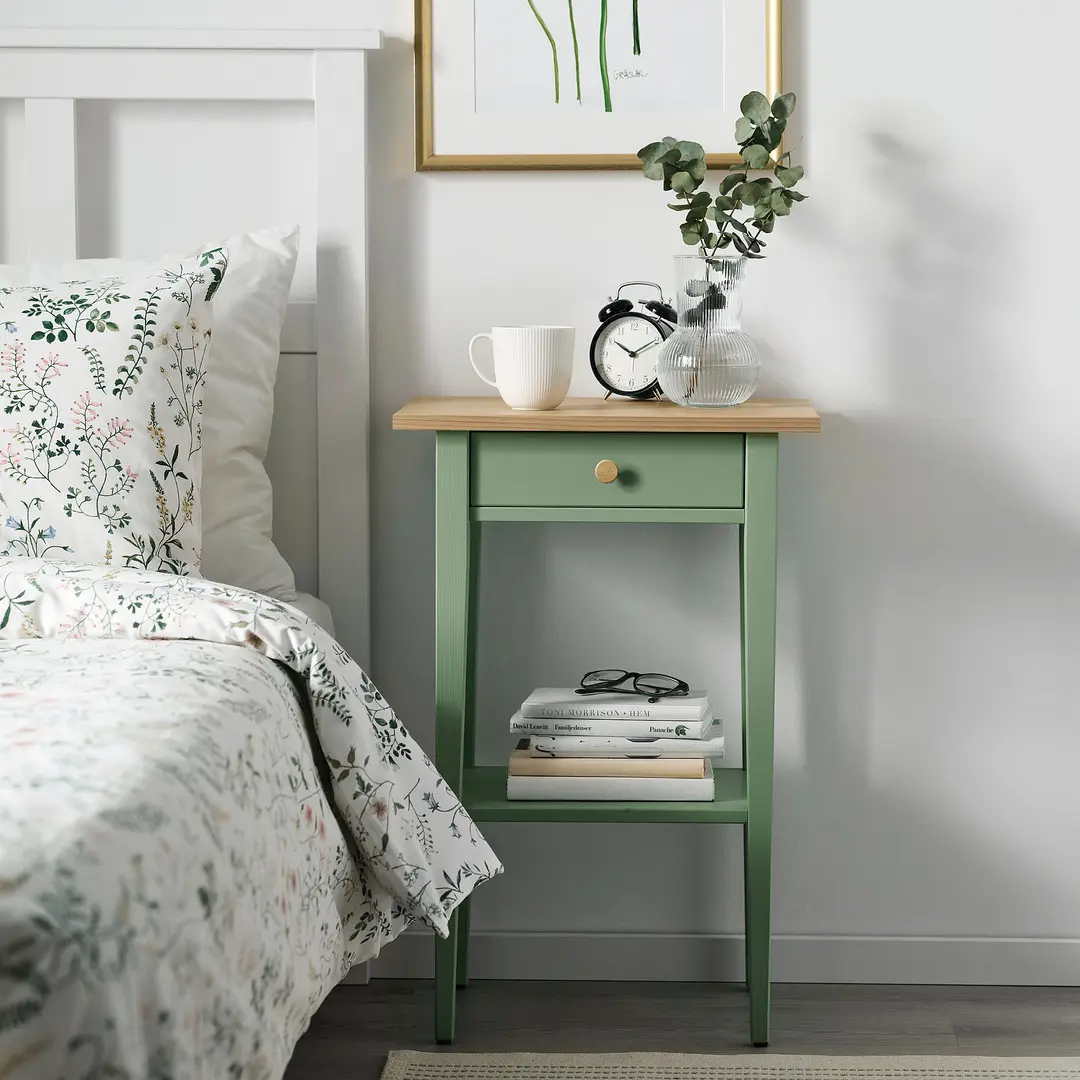 Прикроватная тумба Ikea Hemnes 46x35 (Серо-зеленый/Светло-коричневый)