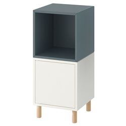 Tumba Ikea Eket cu picioare/lemn 35x35x80 (Alb/Gri-Turcoaz)