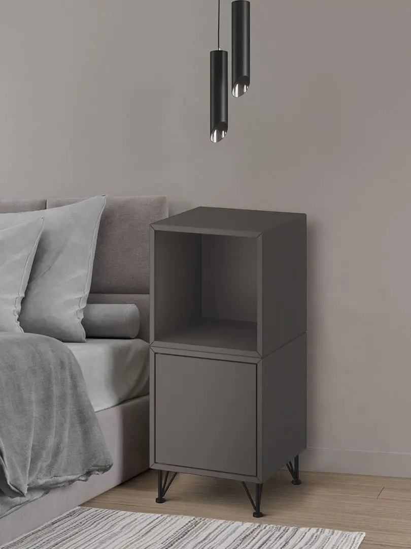 Тумба прикроватная Ikea Eket с ножками/металл 35x35x80 (Темно-серый/Черный)