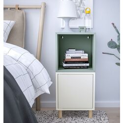 Noptiera Ikea Eket cu picioare 35x35x80 (Alb/Gri Deschis-Bleu/Lemn)