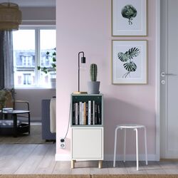 Тумба прикроватная Ikea Eket с ножками 35x35x80 (Белый/Светло-серо-голубой/Дерево) Thumb
