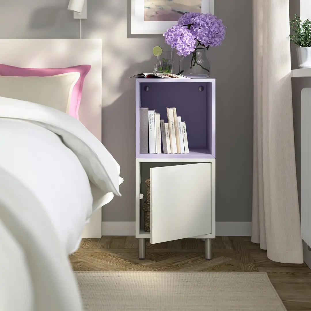 Тумба прикроватная Ikea Eket с ножками 35x35x80 (Белый/Светло-Сиреневый/Хром)