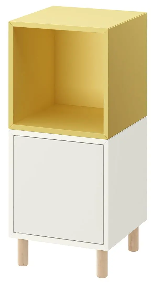 Noptiera Ikea Eket cu picioare 35x35x80 (Alb/Galben Deschis/Lemn)
