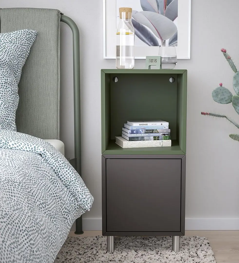 Noptiera Ikea Eket cu picioare 35x35x80 (Gri Inchis/Gri-Verde)