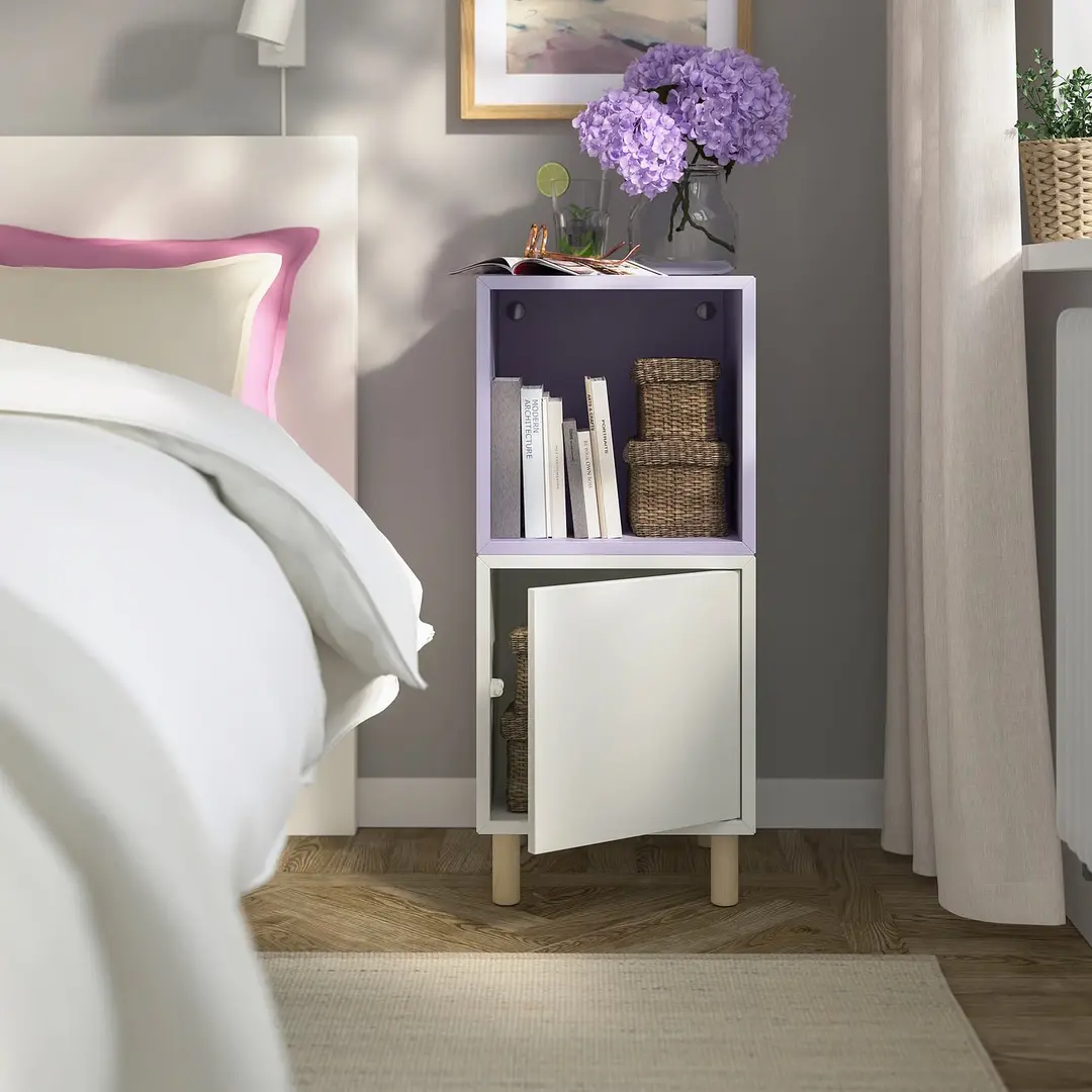 Тумба прикроватная Ikea Eket с ножками/дерево 35x35x80 (Белый/Светло-Сиреневый/Береза)