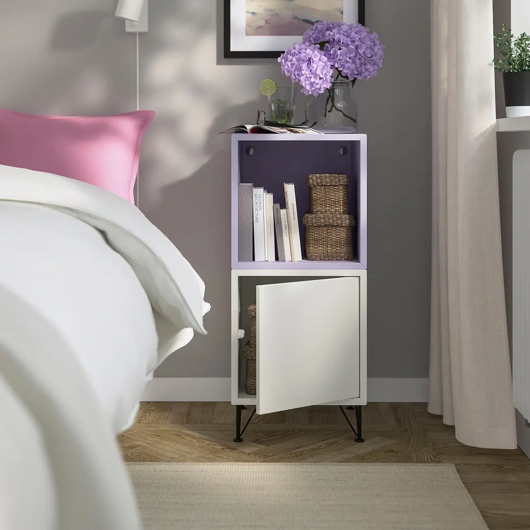 Тумба прикроватная Ikea Eket с ножками/металл 35x35x80 (Белый/Светло-Сиреневый/Черный)