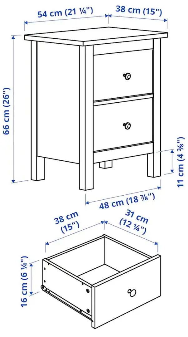 Noptiera Ikea Hemnes 2 sertare 54x66 (Vopsit Alb)