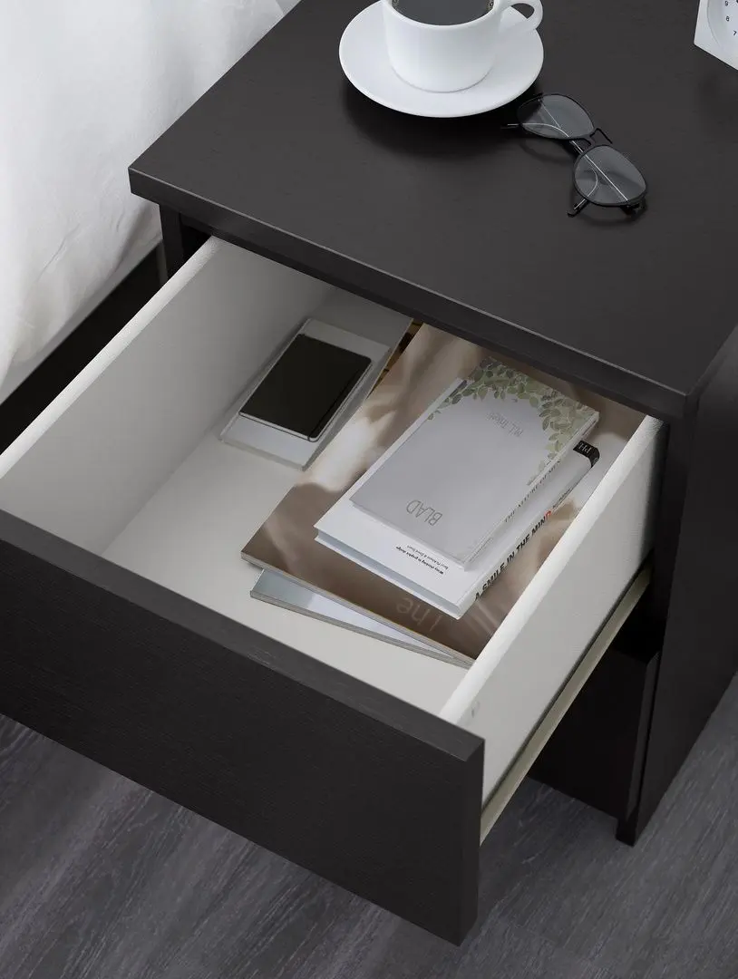 Noptiera Ikea Malm 2 sertare 40x55 (Negru-Maro)