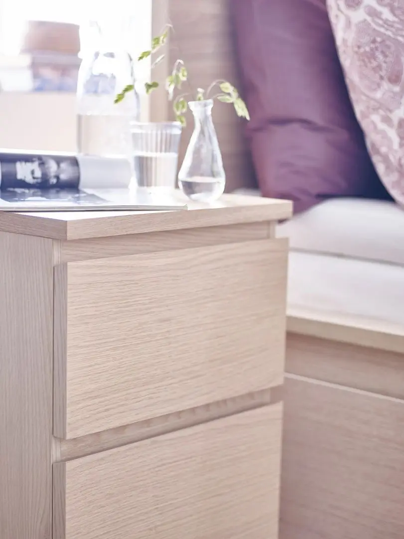 Noptiera Ikea Malm 2 sertare 40x55 (Furnir Stejar Alb)