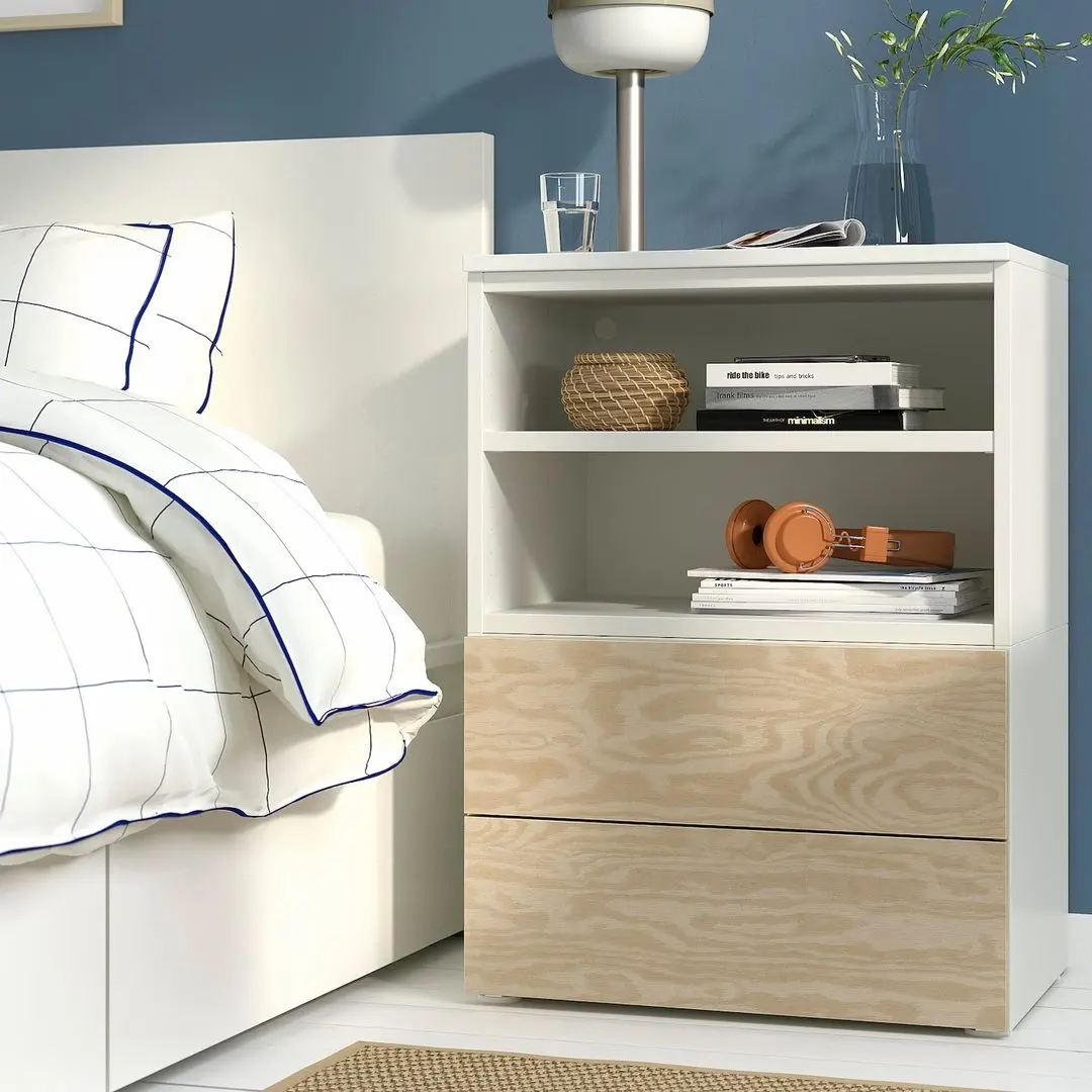 Тумба прикроватная Ikea Platsa/Kalbaden 60x42x83 (Белый/Имитация Сосны)