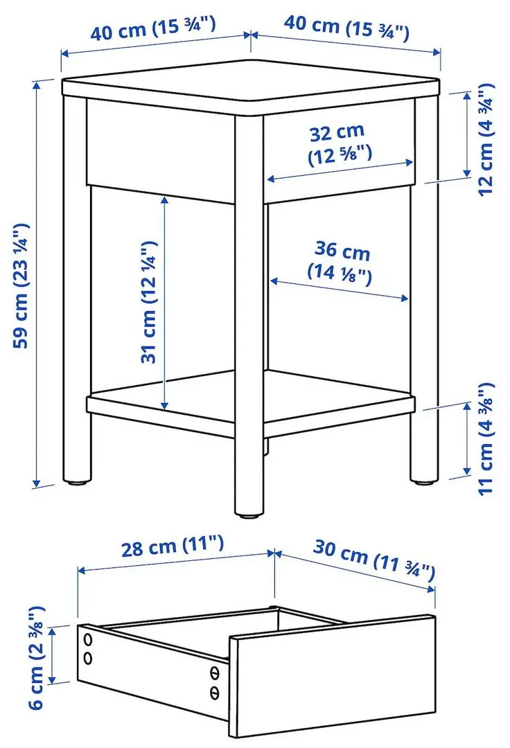 Noptiera Ikea Tonstad cu picioruse 40x40x59 (Alb)