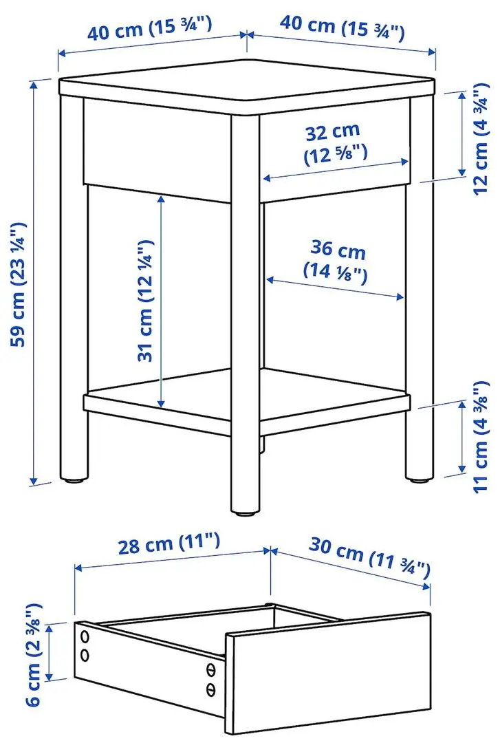 Noptiera Ikea Tonstad cu picioruse 40x40x59 (Maro/Furnir Stejar Vopsit)
