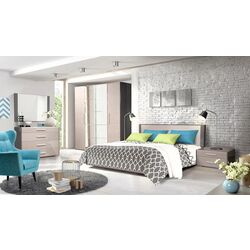 Тумба прикроватная КМК 0649.2 Стефани 2Я (Серый Глянец/Холст Бежевый) Thumb