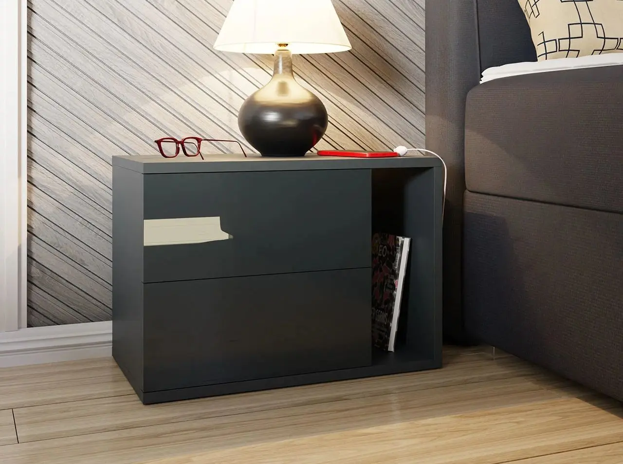 Тумба прикроватная Mirjan24 Lekimo/Bece (Anthracite/Anthracite Gloss) - 3