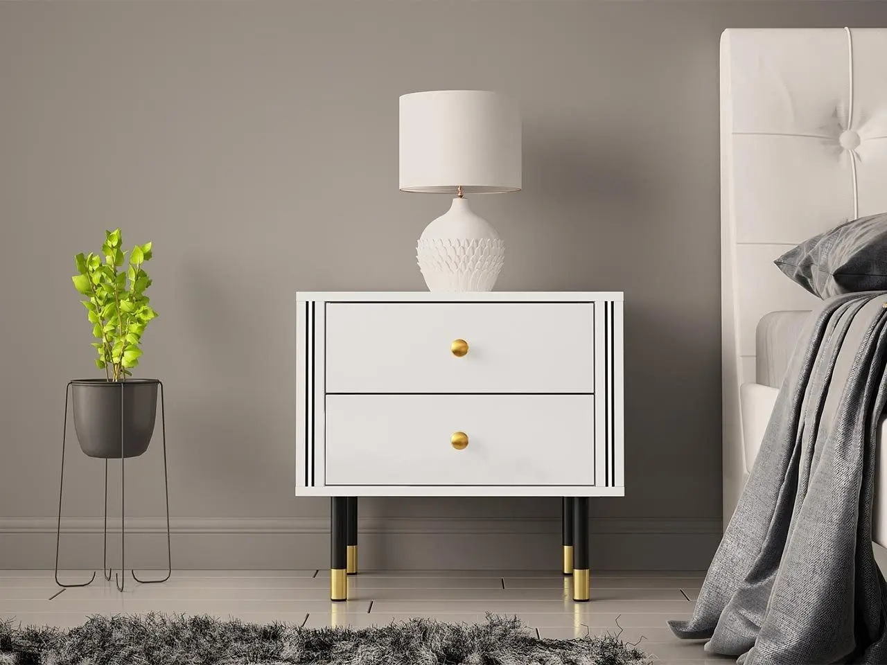 Noptiera Mirjan24 Wiastan/Cristal 04 55 cu iluminare LED (White/White Gloss)