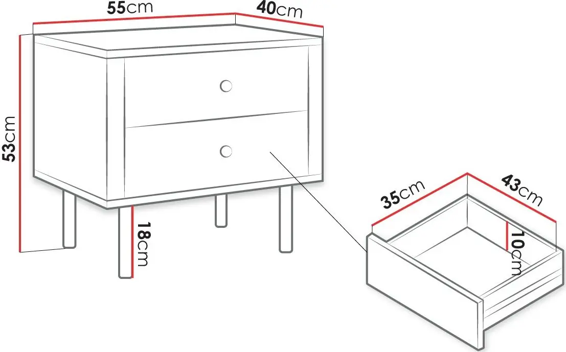 Noptiera Mirjan24 Wiastan/Cristal 04 55 cu iluminare LED (White/White Gloss)