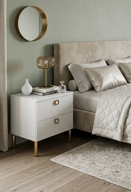 Тумба прикроватная МЛ-Мебель Вельвет №9 55.1см (Белый/Золото)