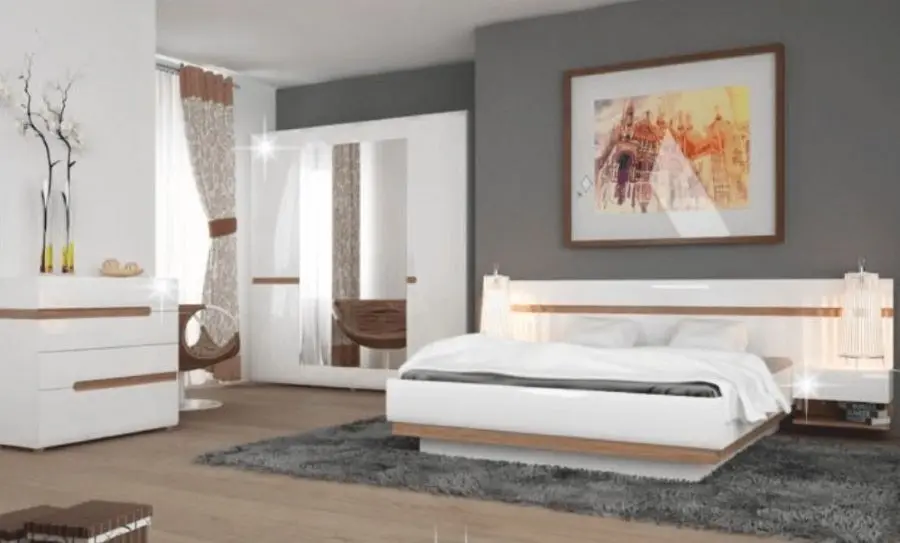 Noptiera Mobhaus Lynatet Typ 95 (White Extra High Gloss/Sonoma Oak Truffle)