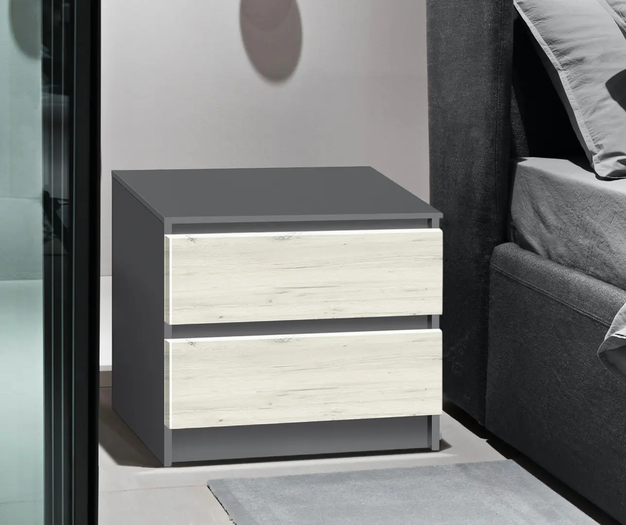 Noptiera Modern Komfi 48cm (Slate Gray/Craft Oak White)